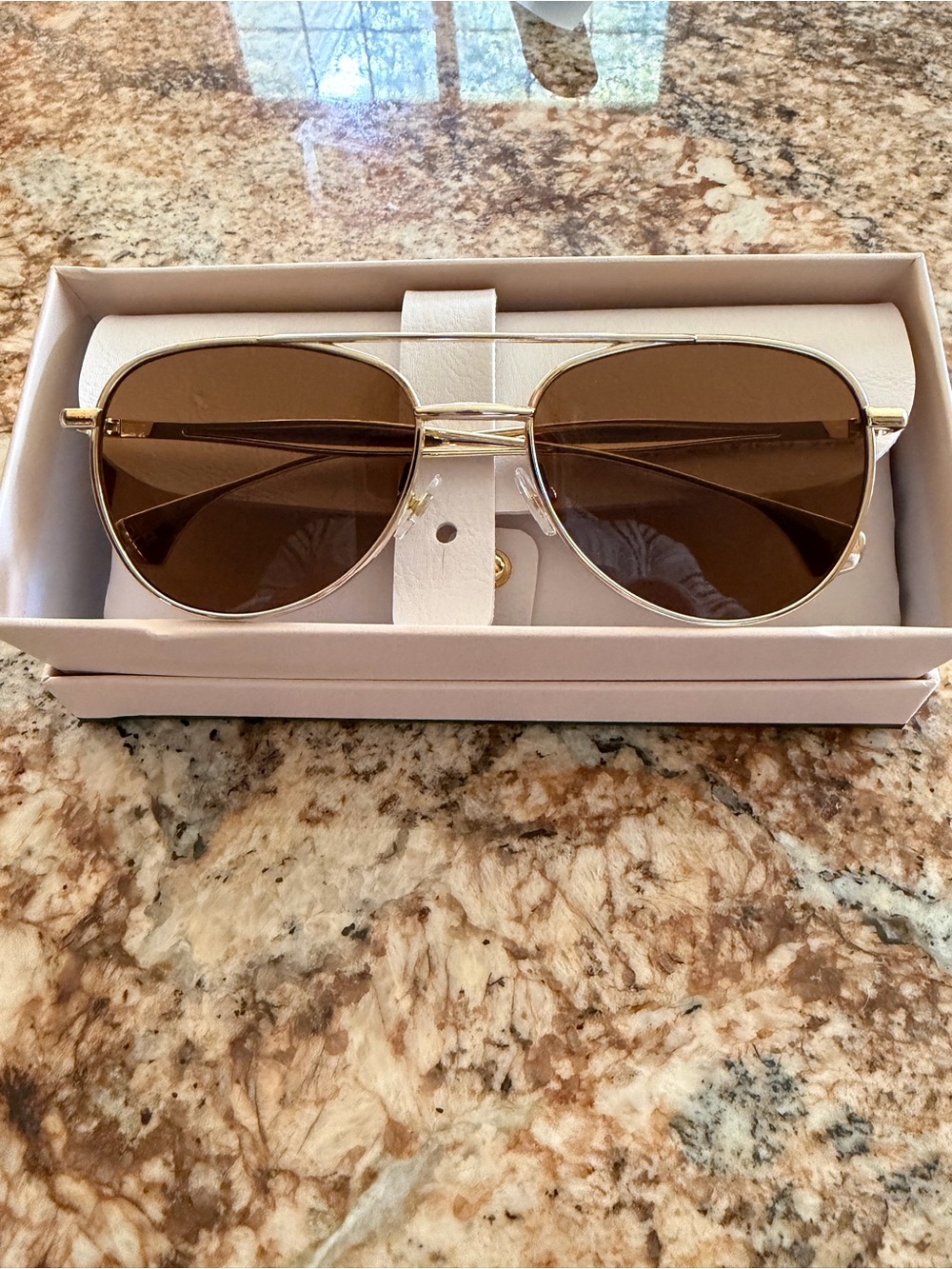 Gold Frame Aviator Sunglasses with Brown Lenses - Women